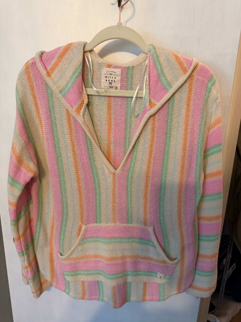 Billabong Pastel Stripe Hooded Pullover - Pink, Green, Orange, Cream